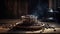 Freshly roasted coffee beans in small wooden bowl