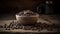 Freshly roasted coffee beans in small wooden bowl