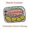 Freshly salted herring fish, traditional dutch delicacy called hollandse nieuwe on turquoise plate and white background