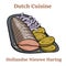 Freshly salted herring fish, traditional dutch delicacy called hollandse nieuwe on turquoise plate and white background