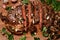 Freshly seared medium rare sirloin steak on the chopping board