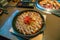 Freshly served Okonomiyaki, Japanese savory traditional pancake