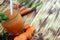 Freshly squeezed glass of healthy carrot juice from a fresh crop