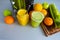 Freshly squeezed green juice in a glass on the table.