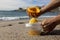 Freshly squeezed orange juice against the backdrop of the ocean