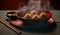 Freshly steamed Chinese dumplings on wooden plate generated by AI