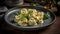 Freshly steamed homemade Chinese dumplings on a wooden plate generated by AI