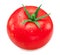 Freshly washed red tomato covered with water drops on white background