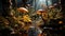 Freshness of autumn forest, a close up of slimy orange toadstool generated by AI