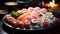 Freshness and cultures on a plate, sashimi and nigiri delight generated by AI