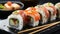 Freshness and cultures rolled up in maki sushi generated by AI