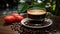 Freshness in a cup, a gourmet coffee break in nature generated by AI