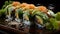 Freshness and gourmet seafood meal, close up of rolled up maki sushi generated by AI