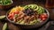 Freshness and healthy eating in a gourmet vegetarian taco salad generated by AI