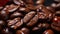 Freshness and heat in a dark coffee bean backdrop generated by AI