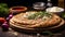 Freshness and homemade gourmet pizza on wooden table generated by AI