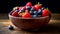 Freshness of nature bounty in a bowl of vibrant berries generated by AI