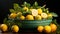 Freshness and nature in a bowl of vibrant citrus fruit generated by AI