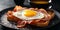Freshness on plate Gourmet meal, bacon, sandwich, pork, fried egg generated by AI