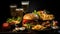 Freshness on a plate grilled meat, cheeseburger, fries, tomato, gourmet generated by AI