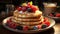 Freshness on a plate raspberry pancake gourmet stack generated by AI