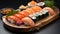 Freshness on plate sushi, sashimi, maki, nigiri, seaweed, ginger generated by AI