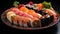 Freshness on a plate sushi, sashimi, nigiri, maki, seafood delight generated by AI