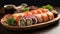 Freshness on a plate sushi, seafood, and healthy eating generated by AI