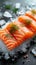 Freshness preserved Raw salmon fillet showcased on a bed of ice