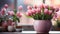 Freshness of springtime vase holds bouquet of pink tulips generated by AI