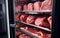 Freshness Stored: Closeup of Raw Meat in Refrigerator. Generative ai