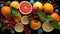 Freshness of vibrant, juicy citrus fruits orange, lemon, lime, grapefruit generated by AI