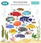 Freshwater aquarium fishes breeds icon set flat style isolated o