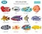 Freshwater aquarium fishes breeds icon set flat style o