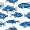 Freshwater fish vector endless pattern, nature and marine theme