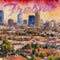 Fresno California Watercolor Skyline Postcard Image