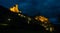 Frias city at night. Medieval castle and illuminated houses. In Burgos, Castilla y Leon, Spain