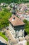 Fribourg, FR / Switzerland - 30 May 2019: view of the historic Chapelle de la Lorette chapel in Fribourg with tourists walking