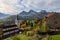 fribourg,switzerland-October 23,2019:The chuch near the Gruyeres Castle on the top hill is the most view at fribourg,switzerland