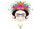 Frida kahlo cartoon, Emoji baby Frida Dollar Money Emoticon portrait with crown of colorful flowers, vector isolated