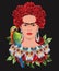 Frida Kahlo Floral Exotic Portrait Vector Illustration poster template