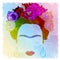 Frida Kahlo vector portrait, watercolor style , hand drawing on the wall