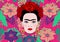 Frida Kahlo vector portrait , young beautiful mexican woman with a traditional hairstyle, isolated or floral background