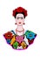 Frida Kahlo vector portrait , young beautiful mexican woman with a traditional hairstyle, Mexican crafts jewelry and dress