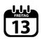 Friday 13th Calendar - Black Vektor Illustration - German Word Freitag