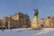 Friday market covered in snow on a sunny winter day