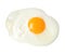 Fried appetizing egg on white isolated background. Close-up.Top view.