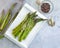 fried asparagus organic recipes concrete background