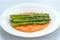 Fried asparagus with romesco sauce