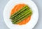 Fried asparagus with romesco sauce